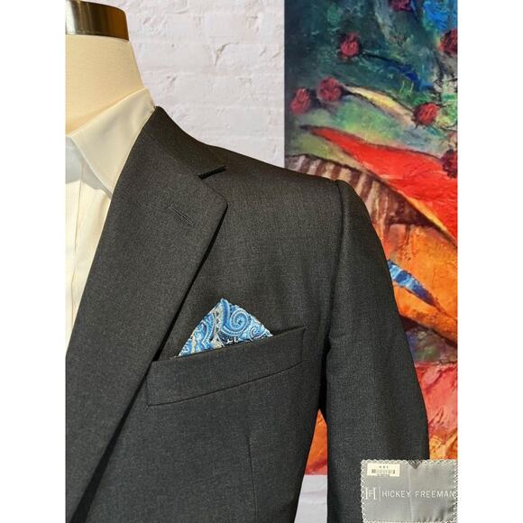 Hickey Freeman 43L Loro Piana Charcoal Dark Gray Blazer Suit Coat Jacket - Picture 3 of 14